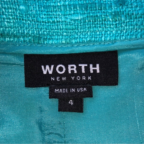 Worth Collection Turquoise Raw Silk Skirt with Fringe Hem Size 4 - Picture 5 of 10